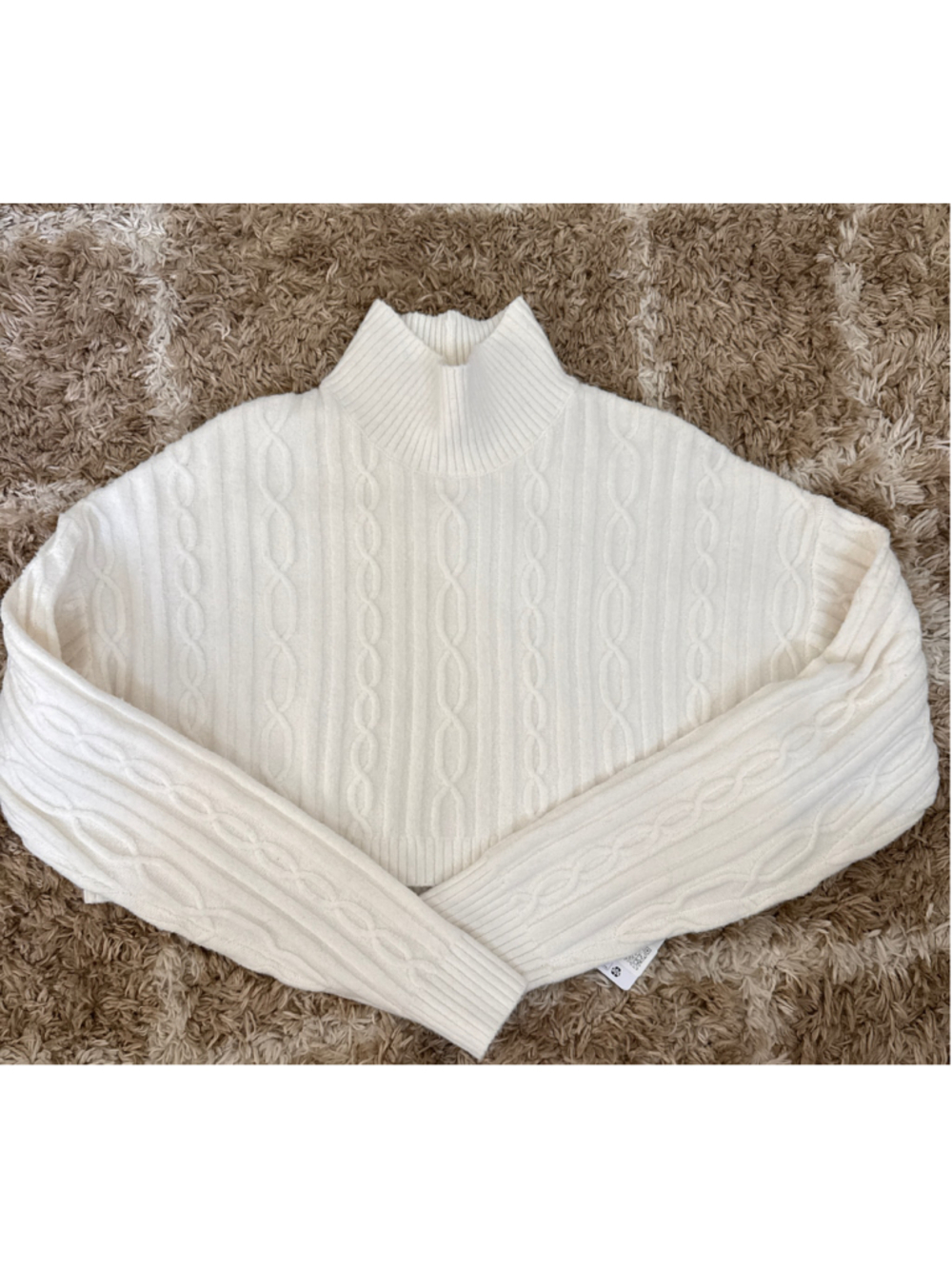 Alo White Cable Knit Cropped Turtleneck Sweater S